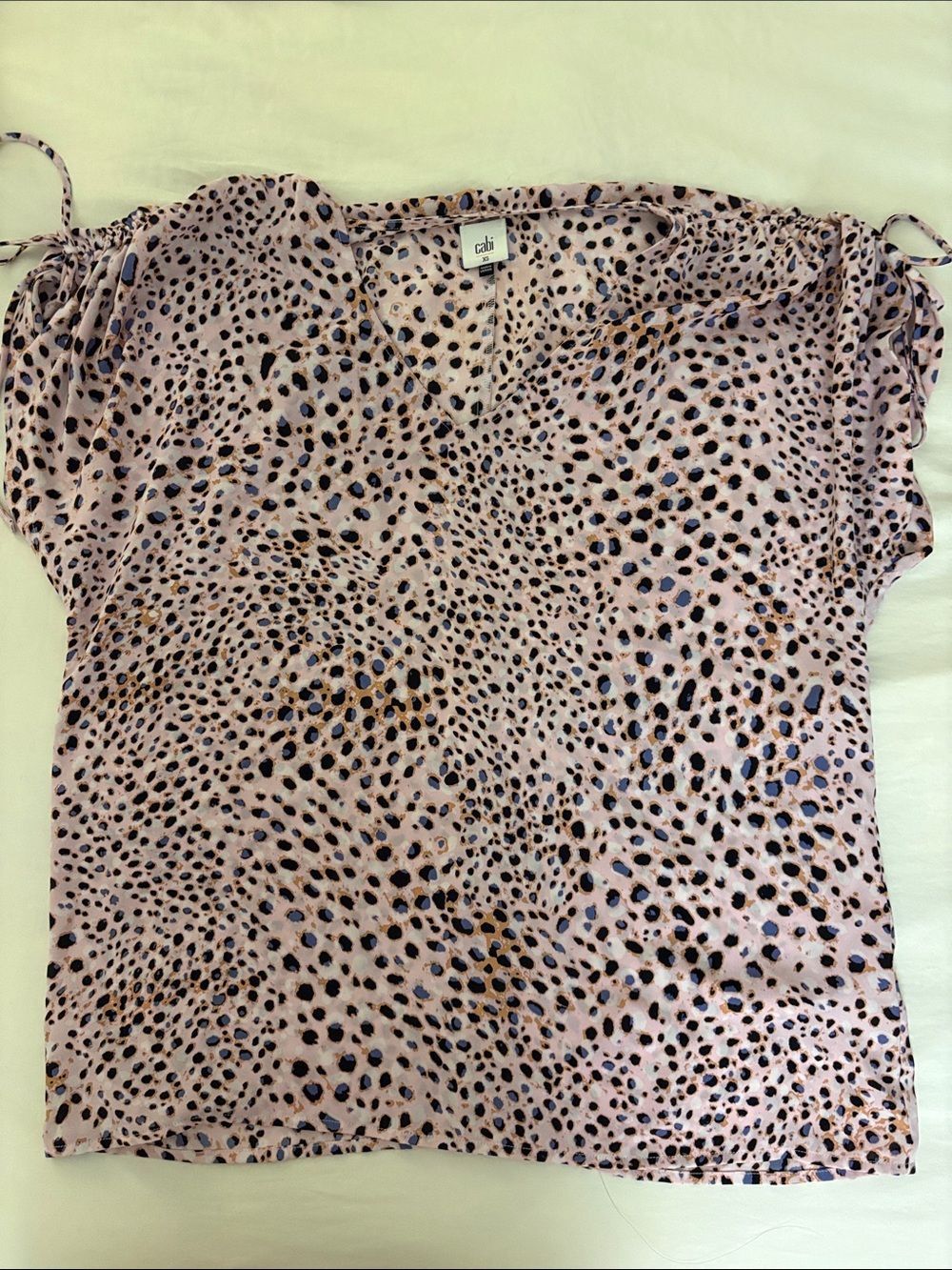 Vintage CAbi Pink Animal Print V-Neck Short Sleeve Blouse